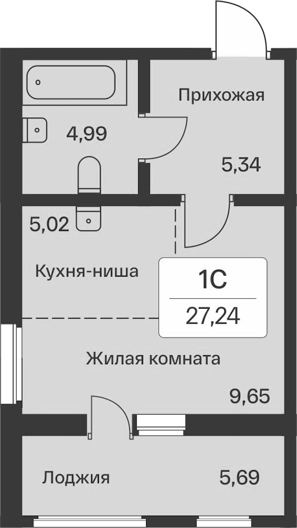 Квартира студия 27.24 м², 1/9 эт., ЖК «Расцветай в Янино»